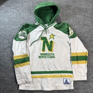 Minnesota North Stars Hoodie Mens Medium White Green NHL Hockey Starter Lace Up